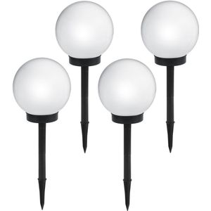 GreenBlue - Set van 4 stuks Solar LED tuinlamp Grote bol - Buitenlamp - 25x25x58cm - IP44 - Wit