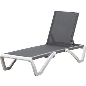 Verstelbare Ergonomische Ligstoel Grijs/Wit - 5-standen Aluminium Ligbed voor Tuin en Terras
