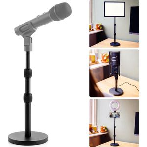 MOJOGEAR DS2 Microfoon Tafelstatief - Uitschuifbaar tot 40 cm - Standaard voor videolamp, camera, telefoonhouder, webcam - Ronde voet met anti-slip - Zwart