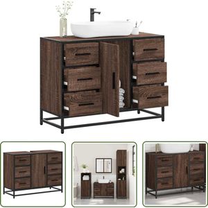 The Living Store Wastafelkast 80x33x60 cm bewerkt hout bruin eikenkleurig - Wastafelkast - Badkamermeubilair - Vintage Badkamer - Houten Wastafelkast - Bruine Eiken