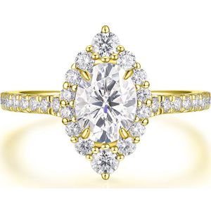 Haloise - 18k Geelgouden Halo Ovale Moissanite Verlovingsring | Wedfit - 2.1 karaat