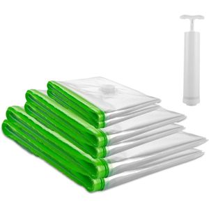 Pak met 6 vacuümzakken voor kleding, vacuümzakken in 3 maten (2 x 120 x 100 cm + 2 x 80 x 100 cm + 2 x 60 x 80 cm), vacuümzakken met handpomp voor kleding, beddengoed en dekbedden