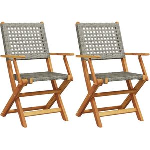 vidaXL Tuinstoelen - 2 stuks - Acaciahout & Poly Rattan Tuinstoel - Acacia Hout - Grijze Tuinstoel - Buitendecoratie - Terrasstoel
