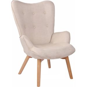 In And OutdoorMatch Luxe loungestoel Michaela - Eetkamerstoel - Creme stof - Houten poten - Set van 1 - Zithoogte 49 cm - Deluxe