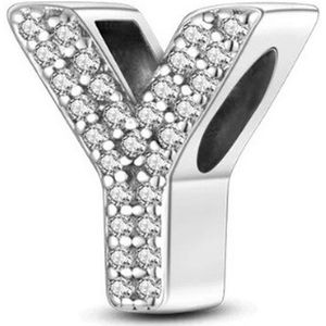 Zilveren Bedel Y | Letter | Alfabet | ABC | Sieraden | Moederdag Cadeau | Past op alle bekende merken Armbanden | 925 Zilver Armband | Romystones