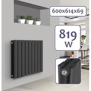 Yolo-deals - Badkamerradiator/Handdoekradiator - Midden aansluiting - Zonder Ventiel - 819W - 60 x 61,4 x 6,9 cm - Antraciet