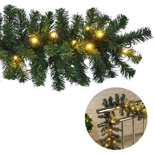 Cheqo® XL Guirlande met Kerstverlichting - Kerstlampjes - Kerstslinger - Warm Wit - 270cm - 150 takjes - 35 LED - Met Timer Functie