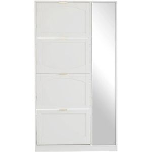 Schoenenkast – Schoenenrek – Schoenopberger – Schoenenmeubel – Spiegeldeur – Vier Uittrekbare Lades – Kantelbeveiliging - 80 x 24 x 147 cm - Wit