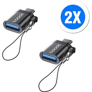 Toocki USB-C naar USB-A 3.0 Adapter - (2 Stuks) - 5Gbps High-Speed - Converter - USB 3.1 HUB - OTG - met Koord - Aluminium Behuizing - voor Laptop, Computer, Smartphone, Tablet - van Apple, Samsung, Asus, Lenovo, Dell, Acer, Microsoft, HP, MSI