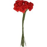 Rayher Decoratie roosjes satijn - bosje van 12 - donker rood - 12 cm - hobby/DIY bloemetjes