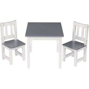 WARRAICH-Kindertafel en Stoelenset, Tafel met 2 Stoelen, Wit en Grijs Design