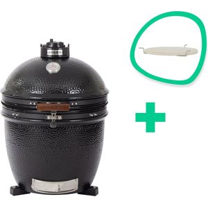 Arbaer Kamado BBQ Medium - Ø 16 inch met Frame - Houtskool Barbecue inclusief Hitteschild en Verhogingsrek - Keramisch - Zwart