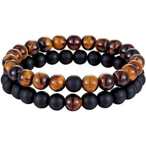 Premium Dubbele Kralen Armband - Natuursteen Armbanden Heren - dames - Contrast Kralen Armbandjes - Bruin/Zwart - Armband Dames - Unisex - Sieraden - Cadeau voor Man en Vrouw /