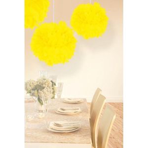 6x stuks decoratie pompom neon geel 30 cm - Feestartikelen en versieringen