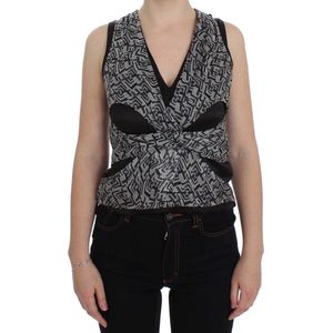 Grijze zwarte zijden blouse top
