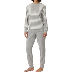 SCHIESSER Casual Essentials pyjamaset - dames pyjama lang badstof manchetten grijs-melange - Maat: 48