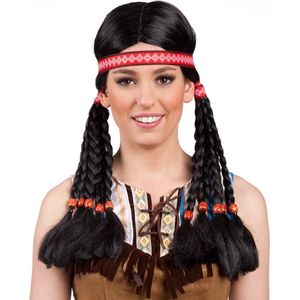 Indianen pruik Pocahontas met vlechten.