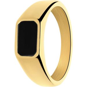 Lucardi - Kinder Stalen goldplated ring met zwart agaat - Ring - Staal - Goudkleurig - 16 / 50 mm