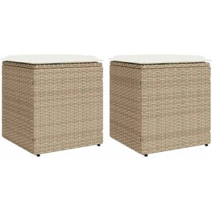 vidaXL - Tuinkrukken - met - kussens - 2 - st - 40x40x43 - cm - poly - rattan - beige