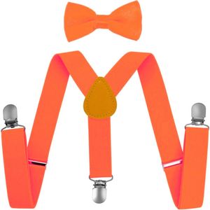 Fako Fashion® - Kinder Bretels Met Vlinderstrik - Kinderbretels - Vlinderdas - Strik - 65cm - Fluo Oranje