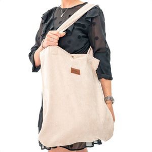 ByKay Mom Bag Ribstof - Gevoerde Luiertas met Druksluiting - Stevig, Zacht & Wasbaar - 40x47cm Shopper Formaat - Geschikt voor Laptop tm 15"" - Sand