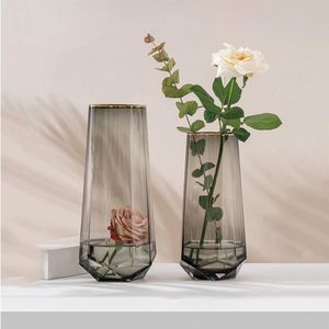 Vaas voor Pampasgras in Ins-stijl, handgemaakte grijze glazen vaas, decoratieve bloemen en gedroogde bloemen, moderne bloemenvaas, kristallen kegelvazen voor decoratie in de woonkamer / kantoor / eettafel / keuken.