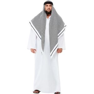 Smiffy's - 1001 Nacht & Arabisch & Midden-Oosten Kostuum - Sjeik Nabije Oosten Grote Hoofddoek - Man - Wit / Beige, Grijs - XL - Carnavalskleding - Verkleedkleding