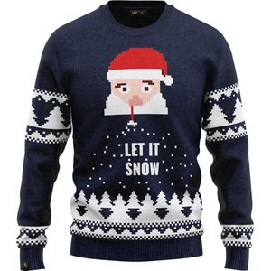 JAP Christmas Foute kersttrui (maat XL) - 100% Gerecycled - Kriebelt niet - Kerstcadeau volwassenen - Kersttrui dames en heren - Santa let it snow - Blauw