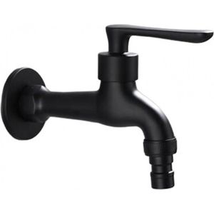 Kraan - wasmachine Kraan - Koudwaterkraan - enkele handgreep - met 1/2 inch aansluiting - Messing - zwart - voor Wasmachine, Buiten, Tuin