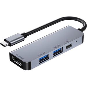 By Qubix USB C Hub - HDMI 4k kwaliteit - 2x USB 3.0 - 1x USB C – 4in1 - Universeel - Space gray