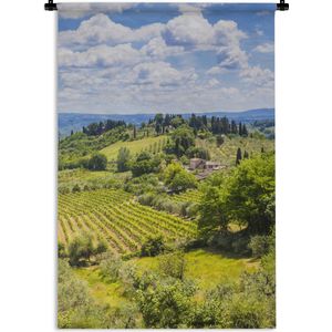 Wandkleed San Gimignano - Wijngaarden in het middeleeuws ommuurde stadje San Gimignano in Italië Wandkleed katoen 120x180 cm - Wandtapijt met foto XXL / Groot formaat!