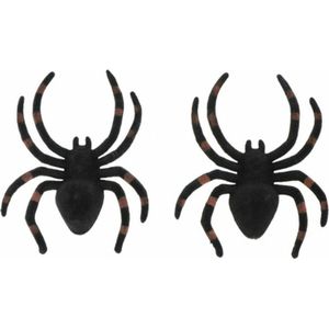 Chaks nep spinnen 13 cm - zwart/bruin gestreept - 2x stuks - Horror/griezel thema decoratie beestjes
