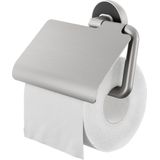 Tiger Cooper - Wc rolhouder met klep - Toiletrolhouder - Zonder boren TigerFix (apart verkrijgbaar) - RVS geborsteld / Zwart