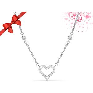 Shoplace Hart ketting dames open met kristallen - Gold plated - Schakelketting - Halsketting - Cadeau voor vrouw - 45cm - Zilverkleurig