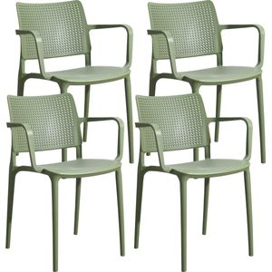 Oviala - Riga - Set van 4 Cactusgroene Kunststof Tuinstoelen