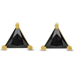 Frank 1967 7FE-0021 Stalen Oorknoppen met Zirkonia 7mm - Heren - Driehoek - Zwart - Vintage Goudkleurig