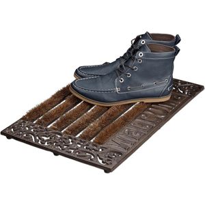 Relaxdays deurmat gietijzer borstels - voetmat - voetveger metaal - schoonloopmat buiten - D