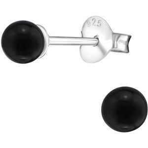 Joy|S - Zilveren parel oorbellen - 4 mm - zwart