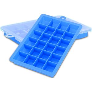 Intirilife 2x ijsblokjesvormpjes in BLAUW - Set van 2 met elk 24 vakjes Siliconen ijsblokjesvormpjes met deksel - Flexibele ijsblokjesvorm Afsluitbaar voor ijs, babyvoeding en meer