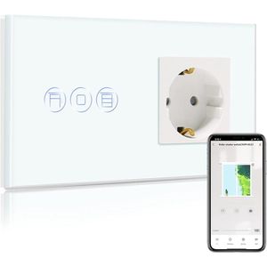 Slimme Touch Wandschakelaar met Wifi en Rolluikfunctie - Compatibel met Alexa en Google Home - 16A Schuko Stopcontact