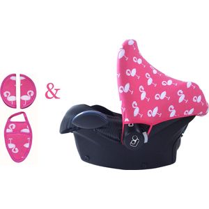 Wallabiezzz Maxi Cosi Zonnekap en Gordelhoes Baby - Flamingo Roze - Kraam cadeau - Voordeelverpakking