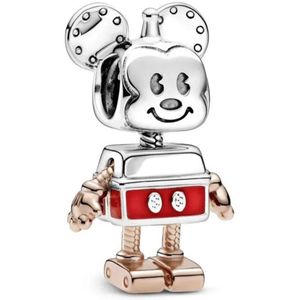 Fler® | Bedel voor populaire bedel armbanden | Iconische Muis Robot | AI Iconische Muis | Bedel Charm | 925 Sterling Zilver | Emaille | Rood | Rose Goudkleurig | Armband Kraal | Kerstcadeau | Sinterklaas Cadeau