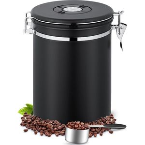 Koffieblik van roestvrij staal, 2,8 liter, koffieblikjes, koffiehouder van roestvrij staal met CO2-ventiel, koffieblik, voorraaddoos met datumweergave voor koffiepoeder, thee, noten, cacao
