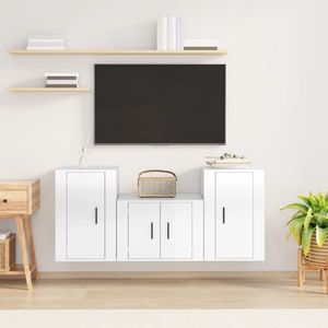 The Living Store TV-meubel Set - Hoogglans Wit - Klassiek Design - 57x34.5x40cm - 2x40x34.5x60cm