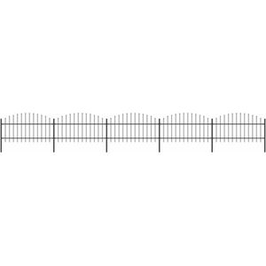 vidaXL - Tuinhek - met - speerpunt - staal - 892,5x125 - cm - zwart