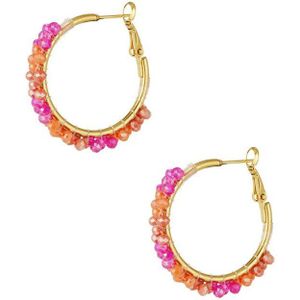 Bead fiesta oorbellen - roze & oranje