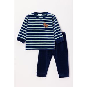 Woody pyjama baby jongens velours - blauw/groen gestreept - labradoodle - 242-10-PLC-V/925 - maat 62