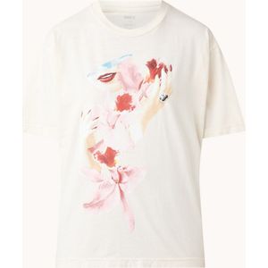 Obey Orchid sweater/ tshirt met frontprint - Creme - Maat L