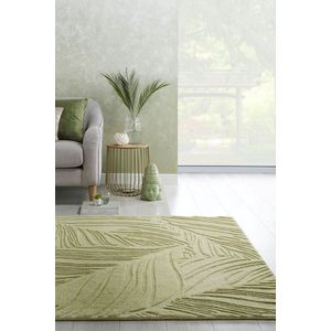 Flycarpets Lino Leaf Modern Laagpolig - 100% Wol Vloerkleed - Salie Groen - 200x290 cm