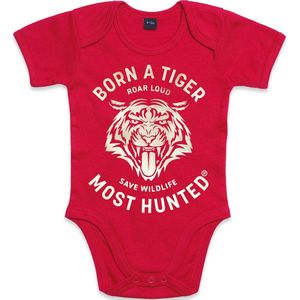 Most Hunted - baby romper -  tijger - rood - goud - maat 6-12